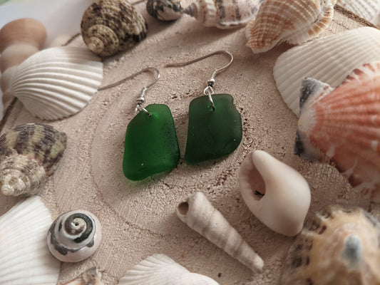 Genuine green sea glass earrings