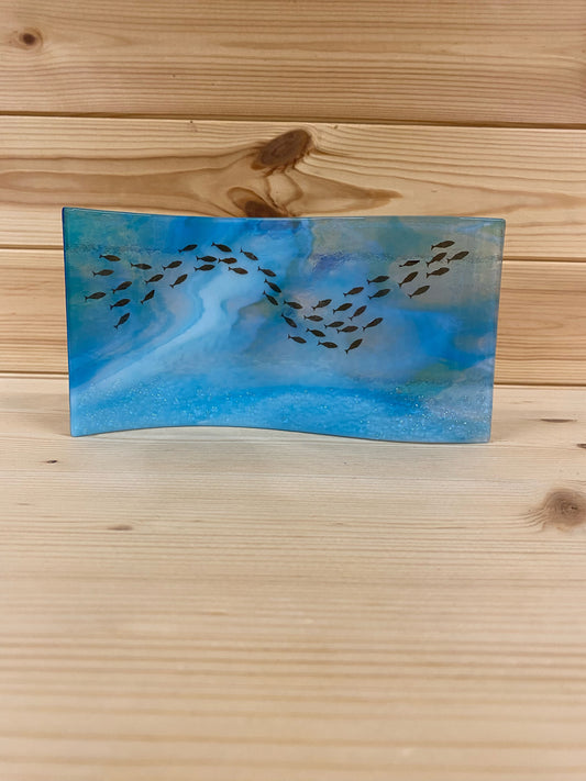 Fused glass fish wave piece
