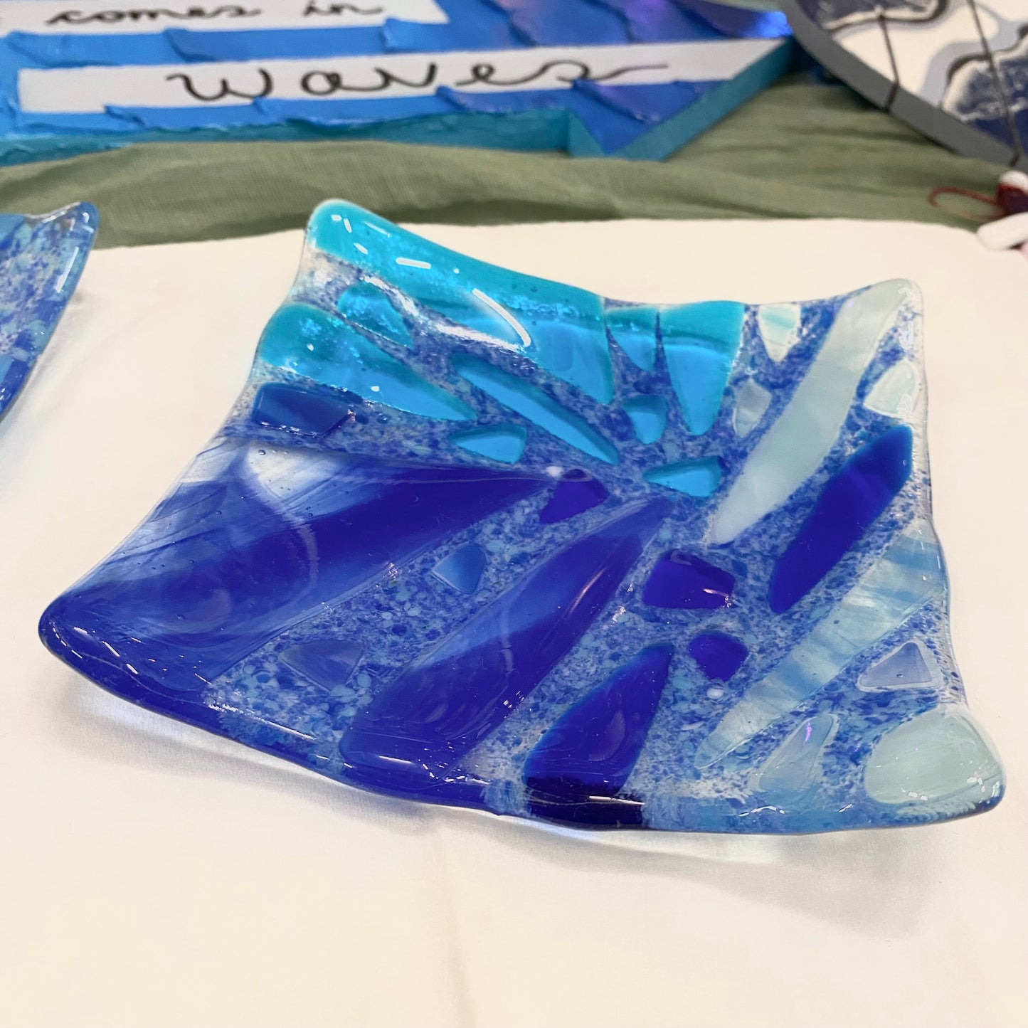 Ocean blue glass dish